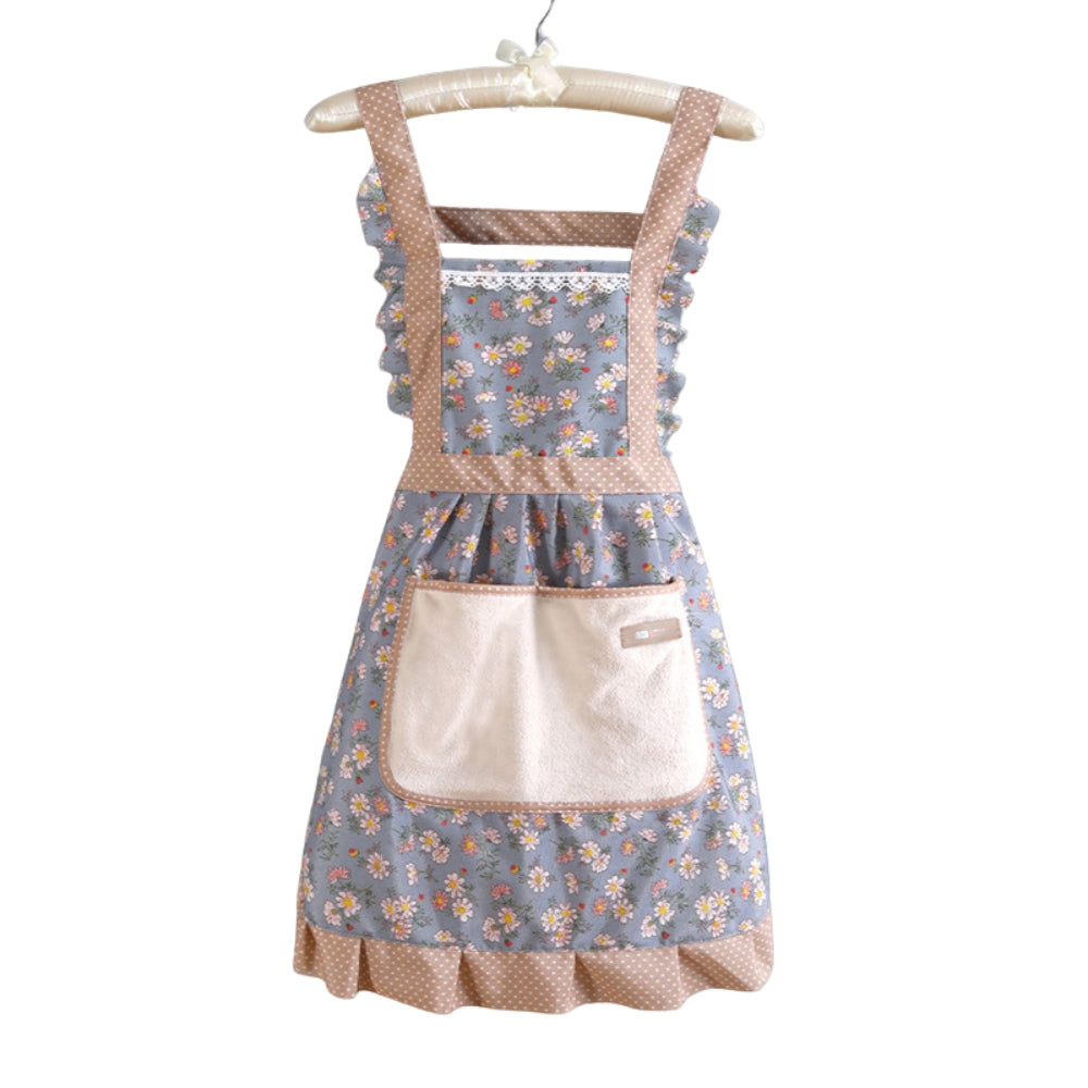 Elegant Floral Design Cooking Apron - Adjustable Waist Tie