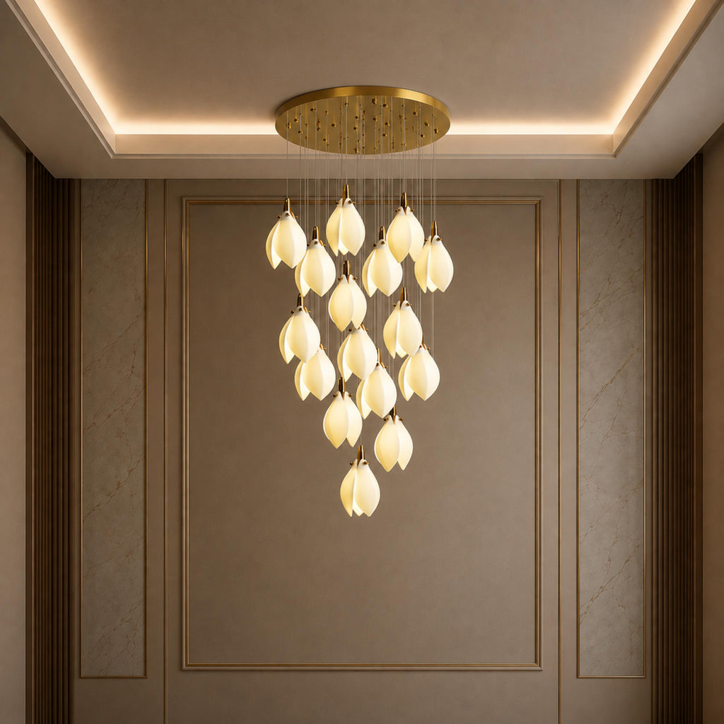 Plafonnier suspendu moderne en métal et céramique, compatible LED, de 7 à 64 lampes | ribuella