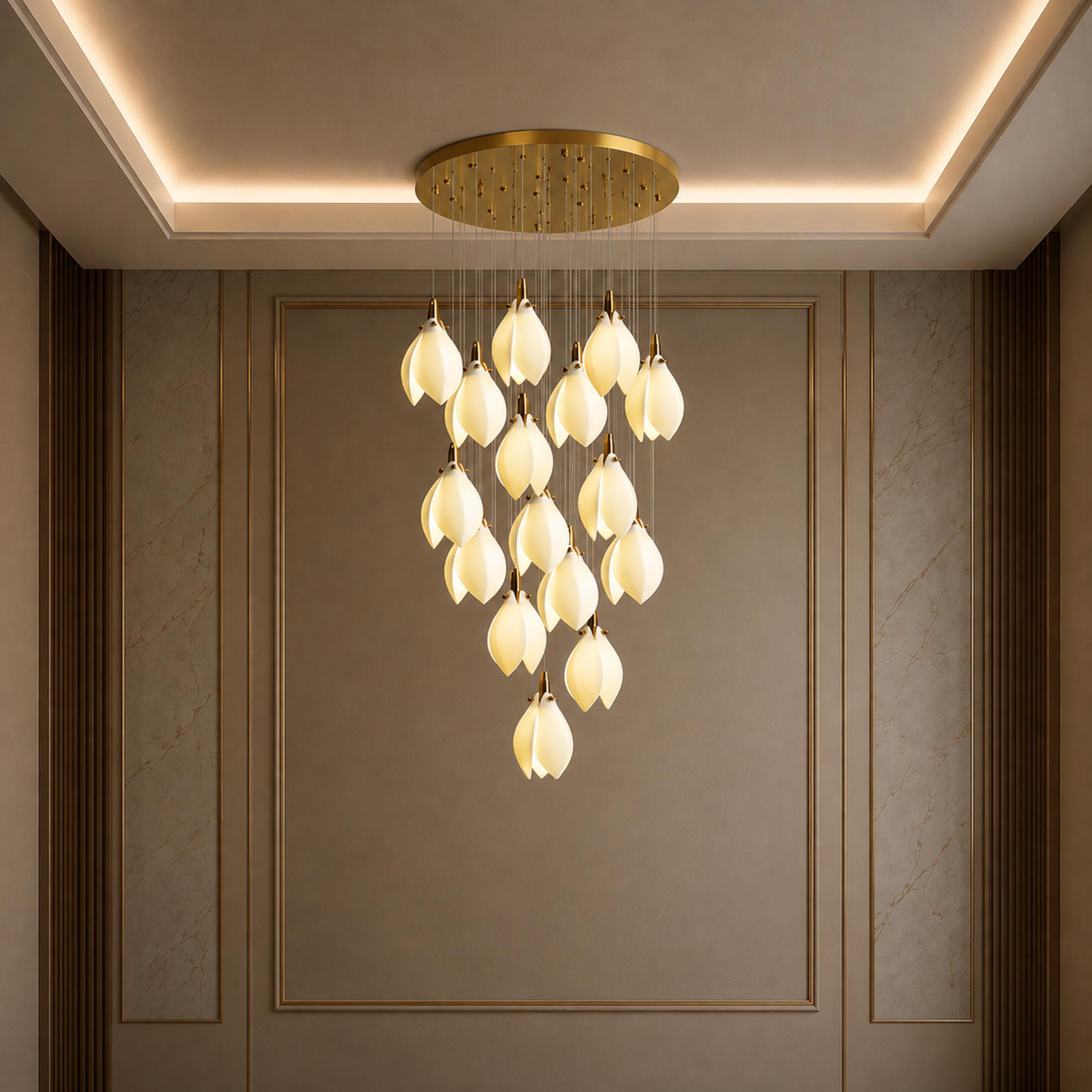 Plafonnier suspendu moderne en métal et céramique, compatible LED, de 7 à 64 lampes | ribuella