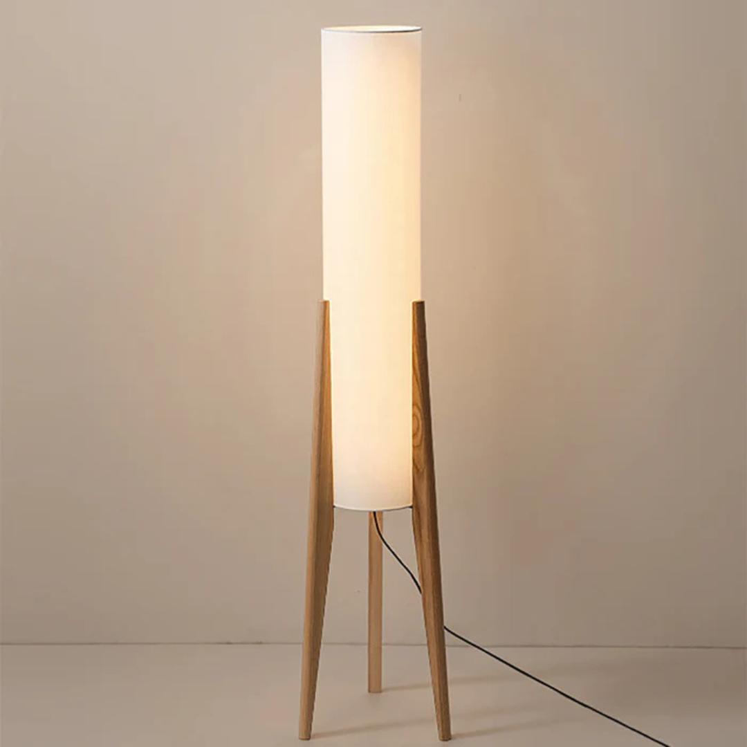 Lampadaire Brinwood en bois, ton naturel, finition noyer