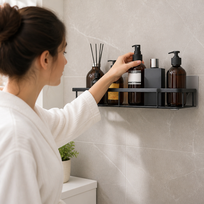 Self-Adhesive Drill-Free Stainless Steel Bathroom Wall Shelf (Holds 11 lb) | ribuella