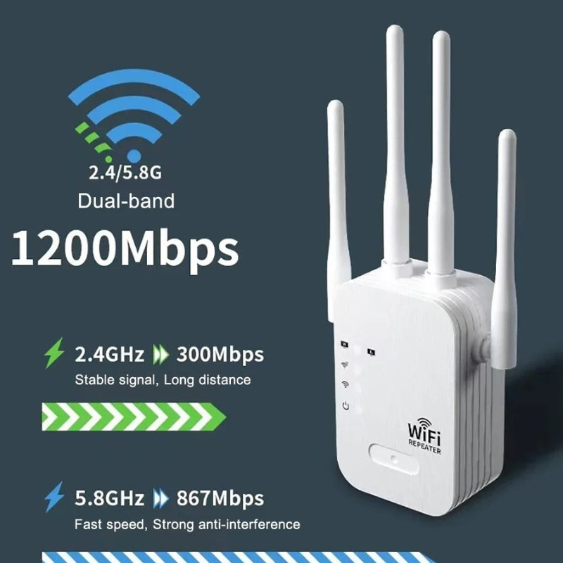 Dual Band Wireless Signal Booster Amplifying Network Coverage To 1200Mbps