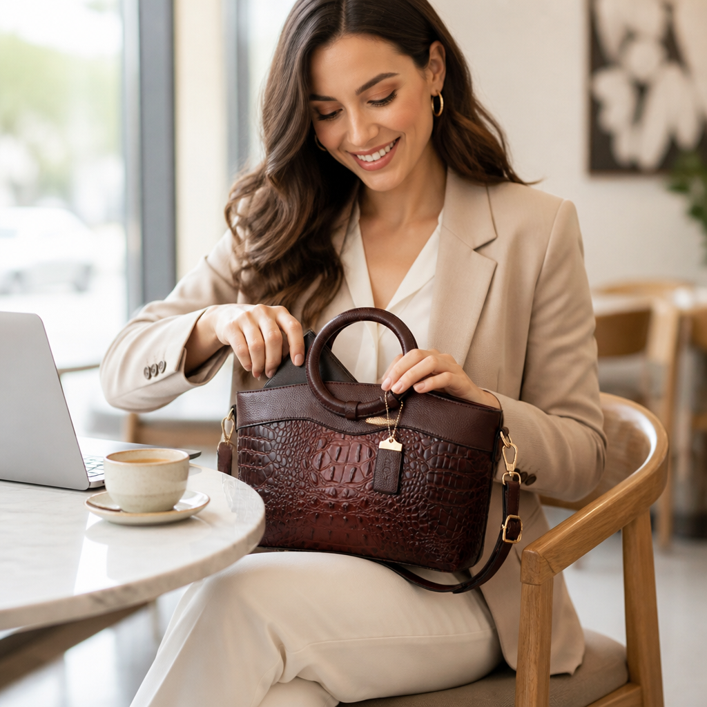 Structured Embossed Top-Handle Bag (Adjustable Strap) | ribuella