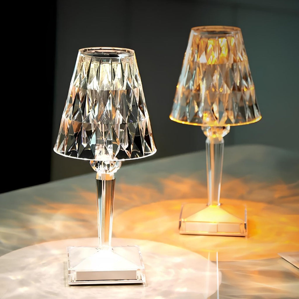 Lámpara decorativa de cristal regulable - Control táctil y diseño compacto recargable