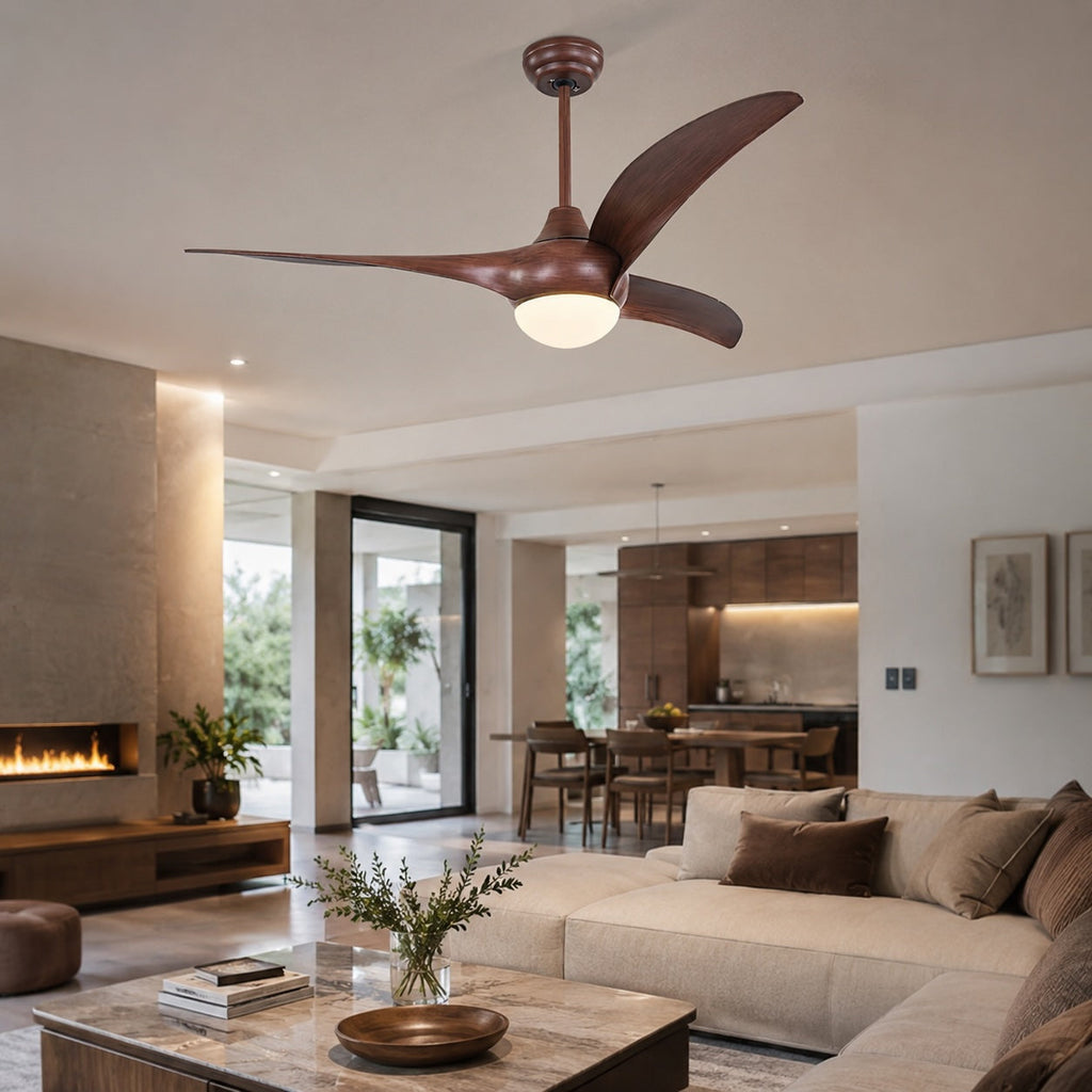 Contemporary 52 Inch Ceiling Fan with Lights Flush Mount Metal and Glass LED Dimmable DC Motor | ribuella