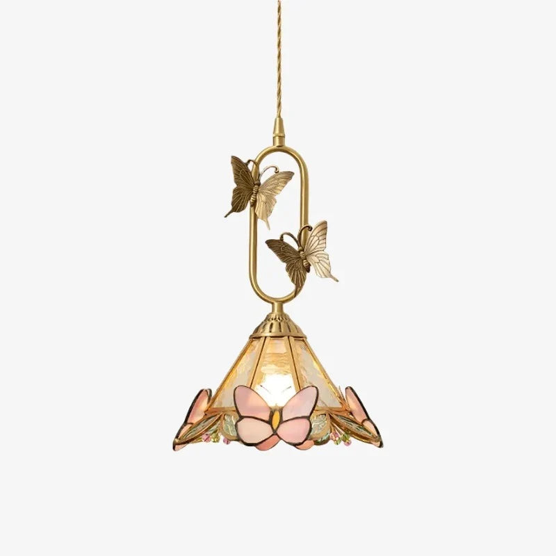 Vintage French Copper Butterfly Pendant Lamp