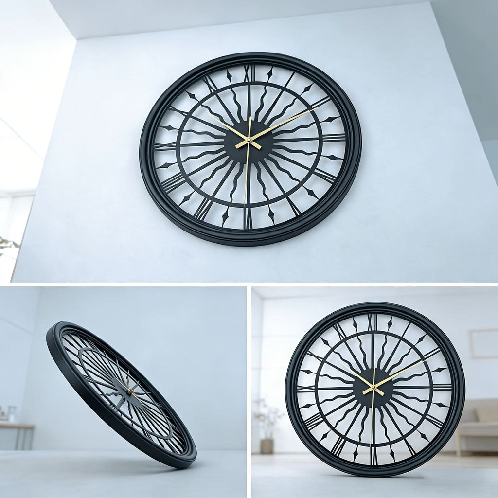 Horloge murale analogique ronde et silencieuse en fer forgé 3D | ribuella