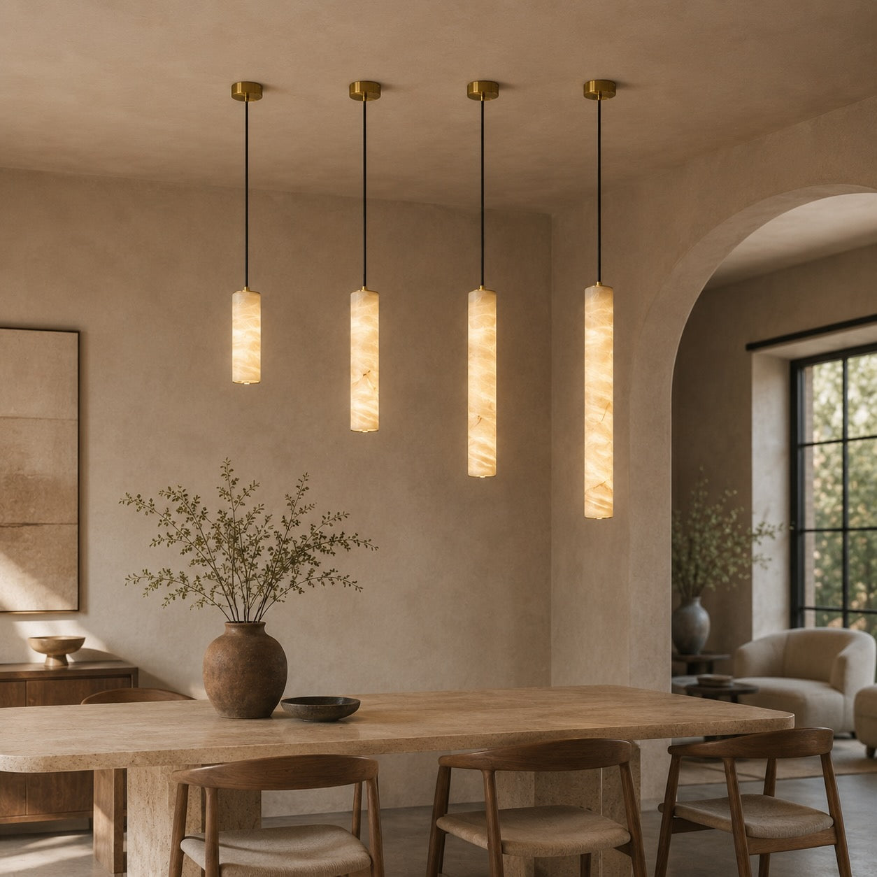Moderne verstellbare Pendelleuchte aus Messing oder schwarzem Metall mit LED-Licht für Küche und Esszimmer | ribuella
