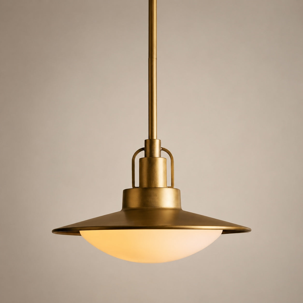 Modern Brass Saucer Pendant Light Hanging Metal Fixture with Frosted Glass Dome Shade for Kitchen Island Dining Room | ribuella