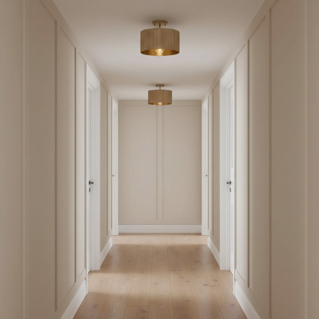 Flutera Farmhouse Fluted Drum Ceiling Light - Textured Flush Mount Fixture