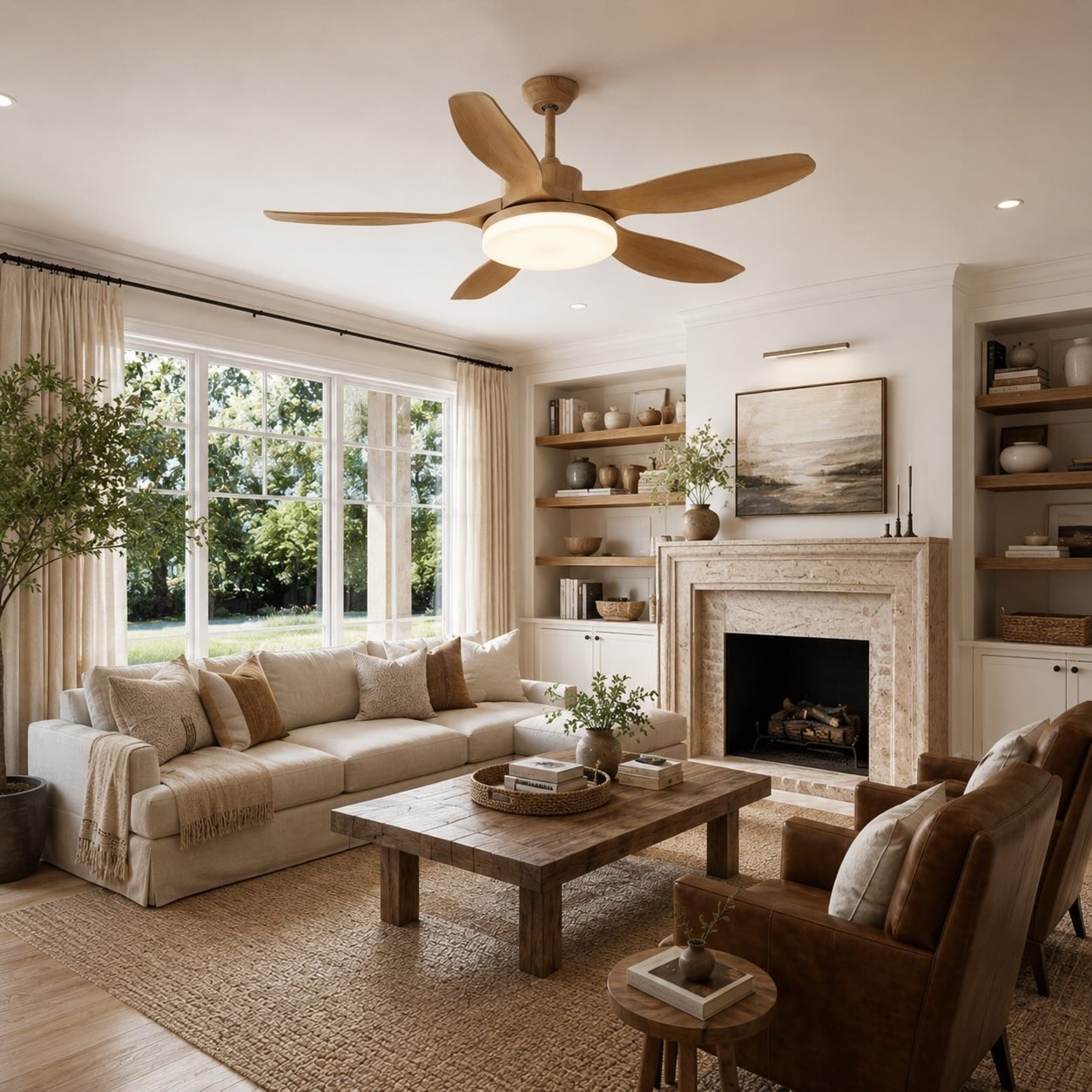 Moderne Deckenventilatorleuchte mit 5 Flügeln, flache Metallmontage, einstellbare LED mit Fernbedienung | ribuella