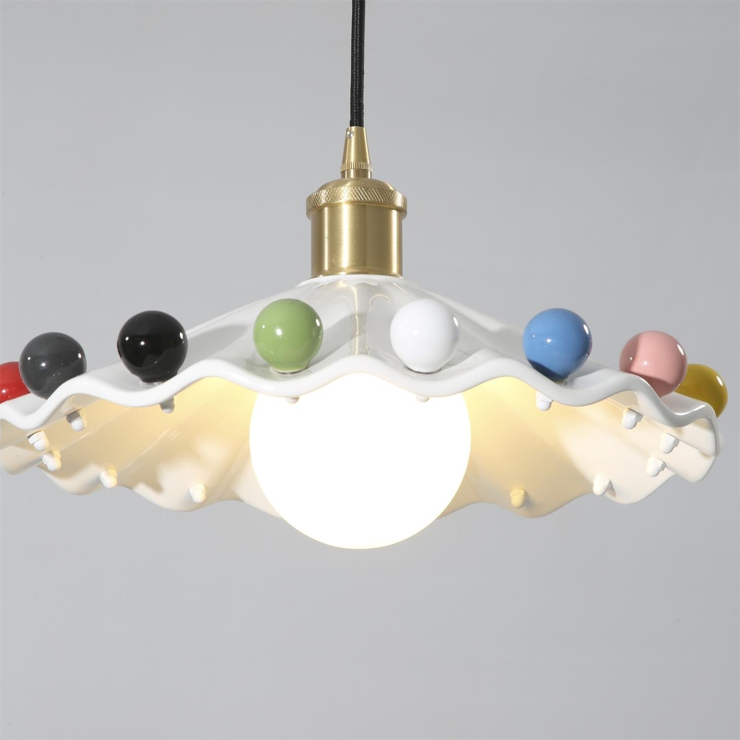 Fonthill Pendant Lamp, Sculpted Wavy Form, Glossy Bead Detail