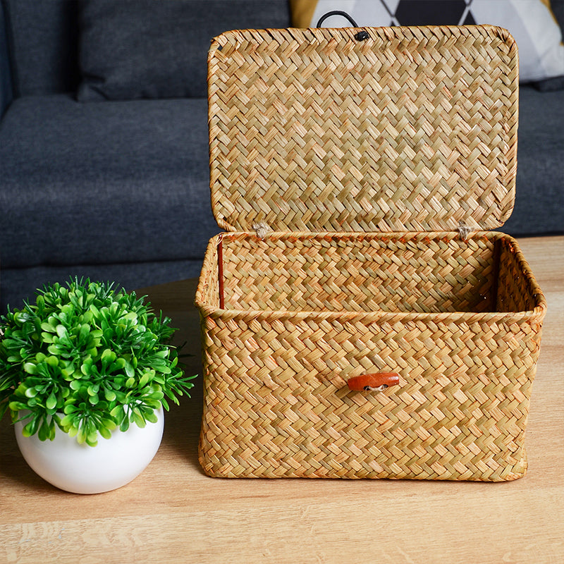 Panier de rangement rectangulaire, couvercle sécurisé, bac pour les essentiels du quotidien