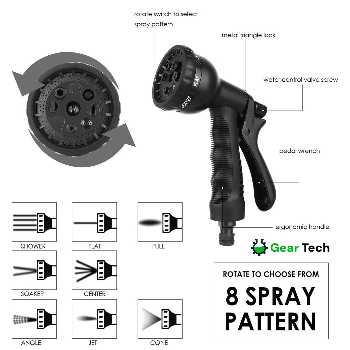 Expandable Garden Hose - 8 Mode Spray Nozzle, Leak Proof, Anti-Kink