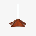 Compact Folded Leather Pendant Lamp, Warm Vintage Glow, Raised Seam Details