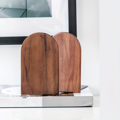 Sturdy Walnut Wood Bookends – Elegant Support for Your Shelves | ribuella