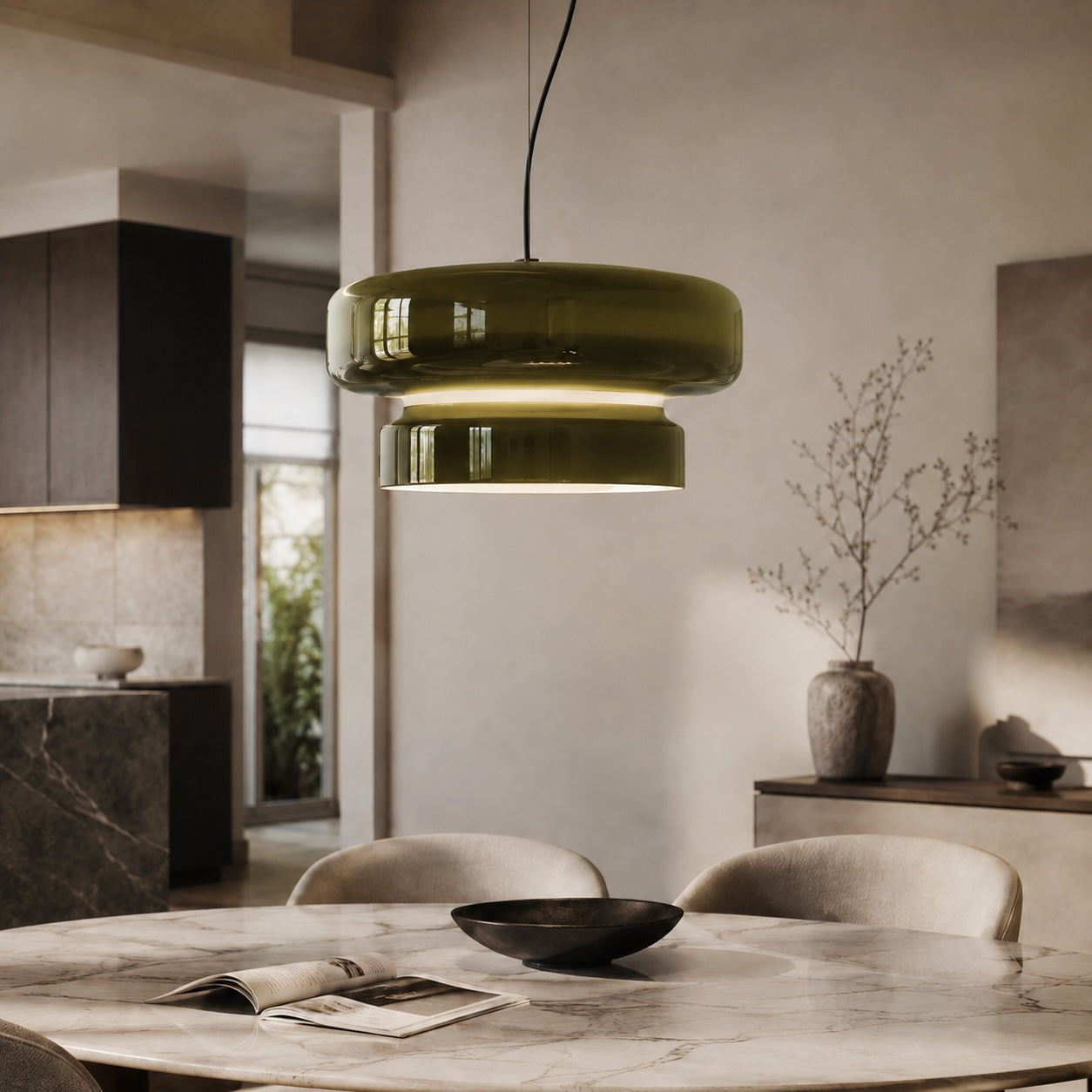 Modern Glass Pendant Lamp Adjustable Hanging Light LED Fixture for Kitchen and Dining | ribuella