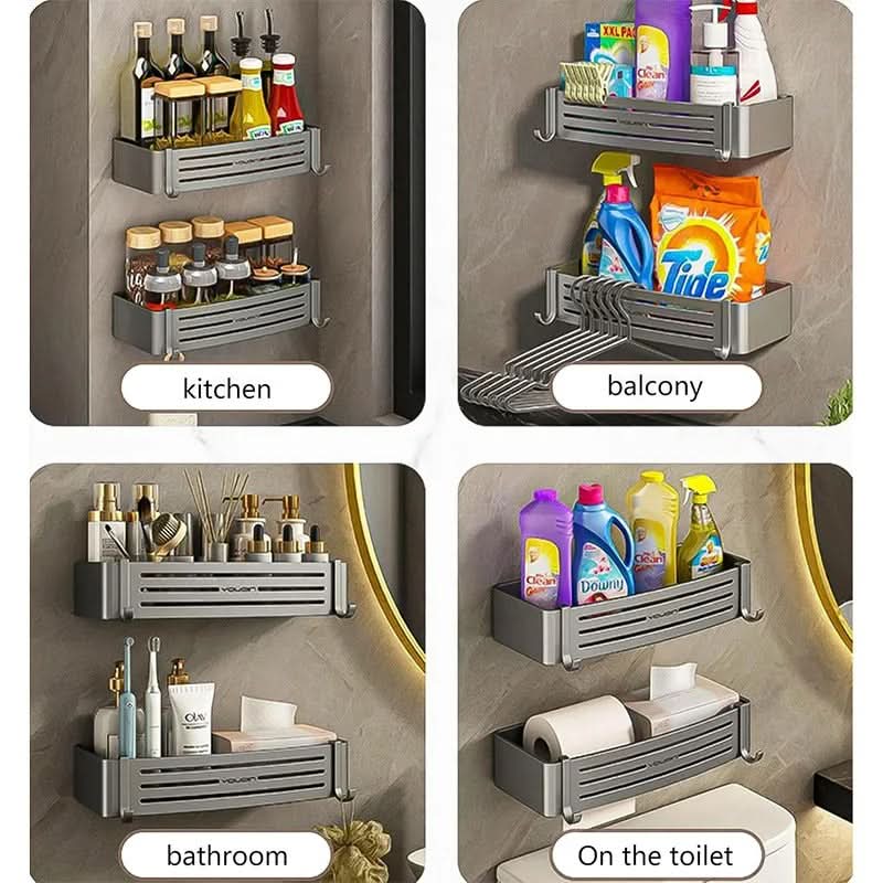 Self-Adhesive Aluminum Shelf Organizer for Bathroom Storage | ribuella