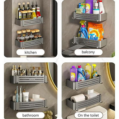 Self-Adhesive Aluminum Shelf Organizer for Bathroom Storage | ribuella