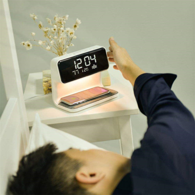 Solivon 3-in-1 Bedside Lamp, Wireless Charger, LCD Alarm