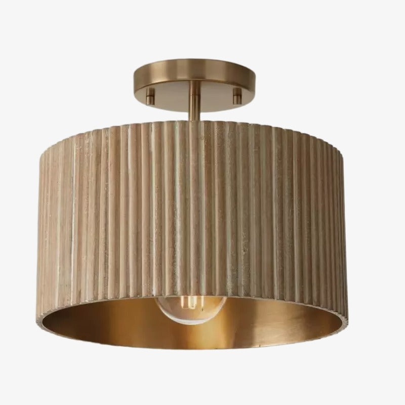 Flutera Farmhouse Fluted Drum Ceiling Light - Textured Flush Mount Fixture