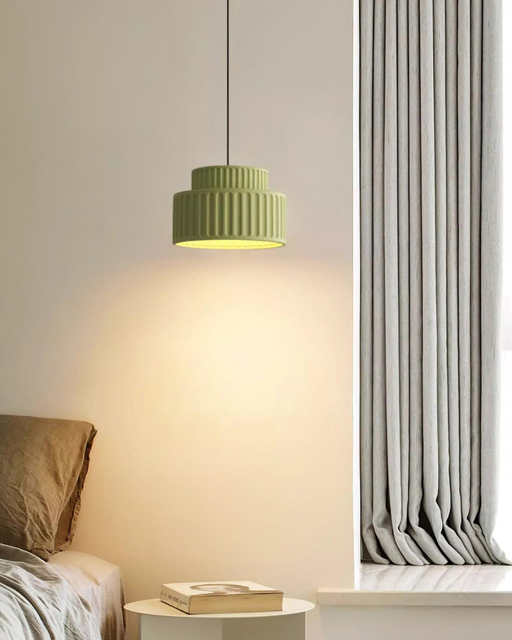 Fluted Resin Drum Pendant Light, Nordic Minimalist Textured Shade