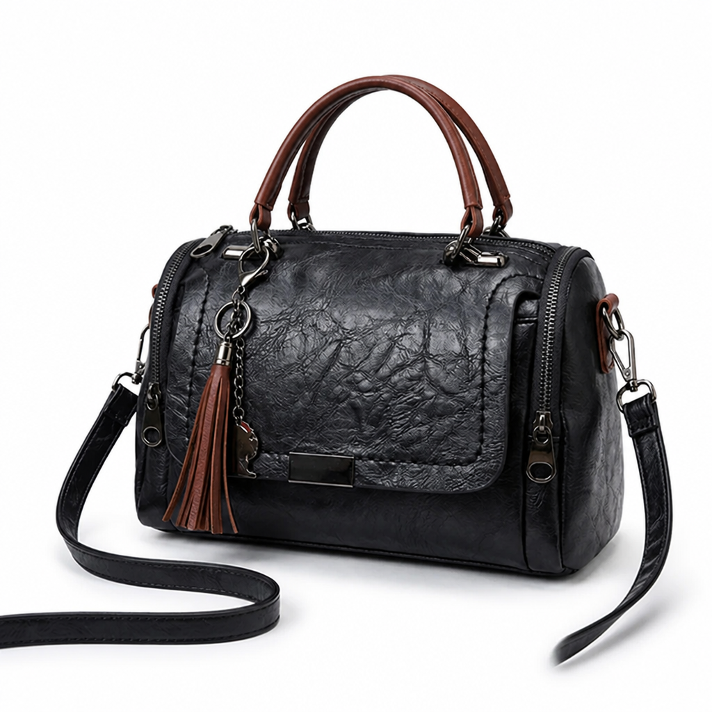 Tassel-Trim Faux Leather Convertible Shoulder Bag | ribuella