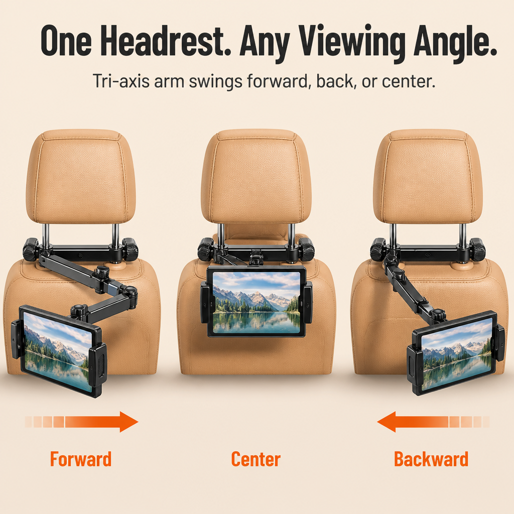 RoadEase | Position Your Tablet Right Between Both Headrests for Comfortable Backseat Viewing | ribuella