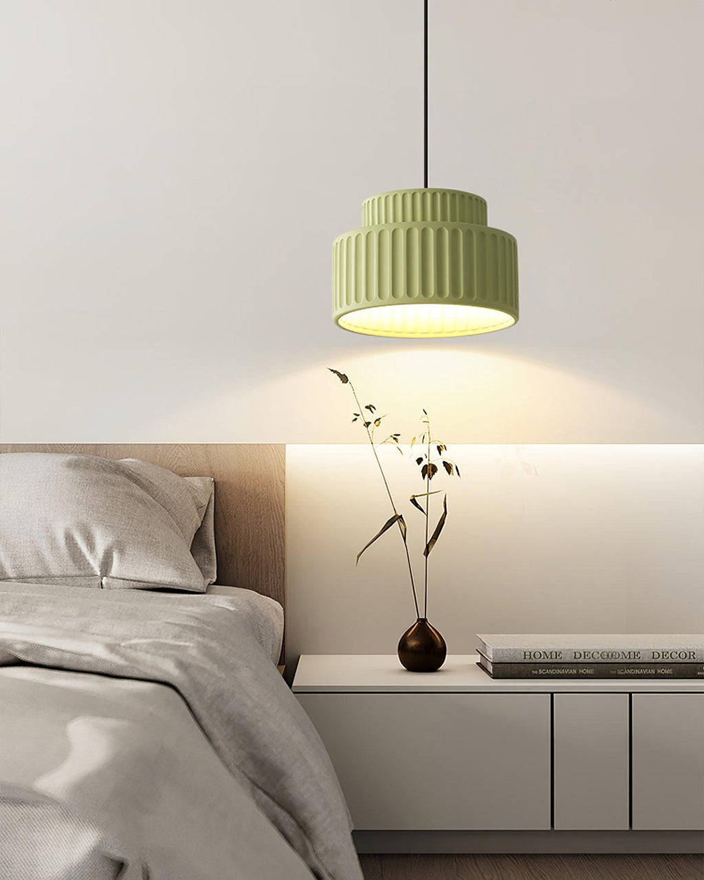 Fluted Resin Drum Pendant Light, Nordic Minimalist Textured Shade