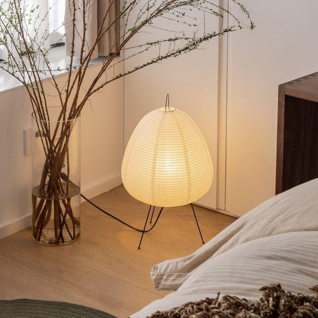 Lampada da terra Hinori giapponese — luce calda, design minimalista