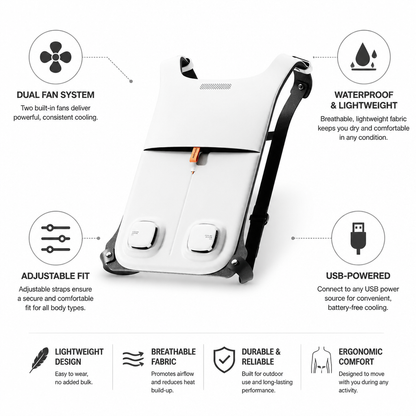USB-Powered Dual-Fan Lightweight & Waterproof Cooling Vest (Adjustable Fit) | ribuella