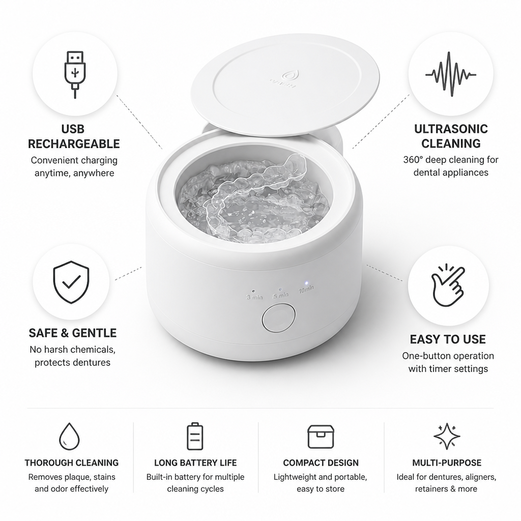 USB Rechargeable Ultrasonic Denture Cleaner | ribuella