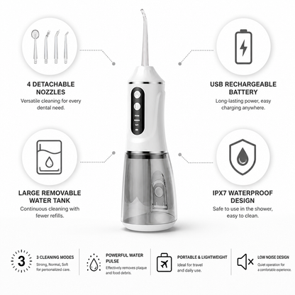 USB-Rechargeable Portable Water Flosser (4 Detachable Nozzles) | ribuella