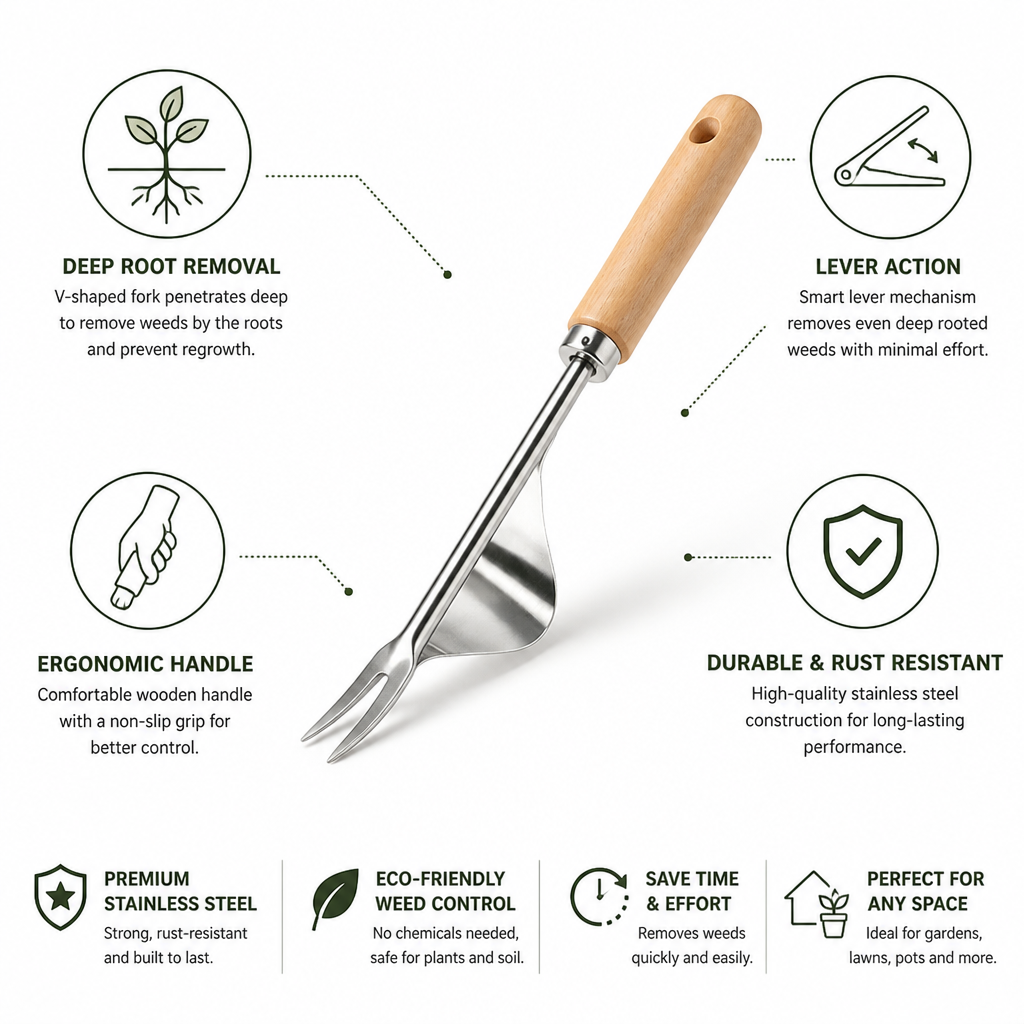 V-Shaped Stainless Steel Lever-Action Weed Puller | ribuella