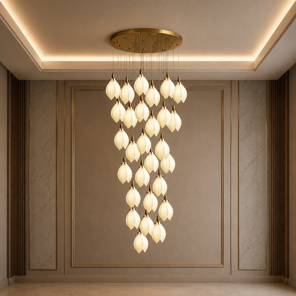 Plafonnier suspendu moderne en métal et céramique, compatible LED, de 7 à 64 lampes | ribuella