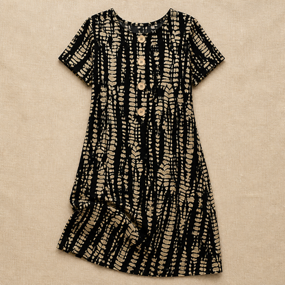 VelaMuse – Relaxed Button-Front Abstract Print Swing Dress with Pockets | ribuella