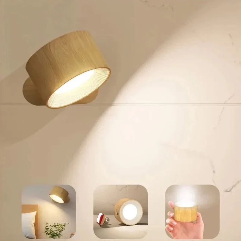 Magnetyczna bezprzewodowa lampa ścienna z regulacją jasności, ładowana, obracana o 360°