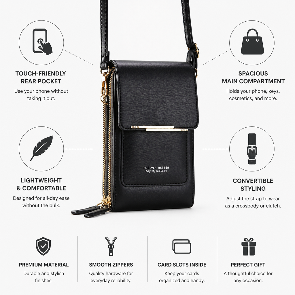 Touchscreen Rear-Pocket Convertible Crossbody Phone Bag | ribuella