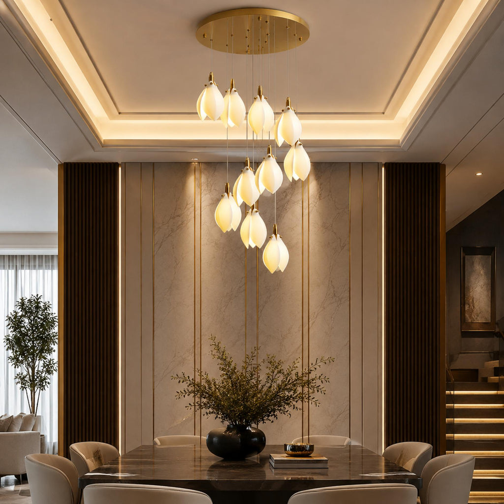 Plafonnier suspendu moderne en métal et céramique, compatible LED, de 7 à 64 lampes | ribuella