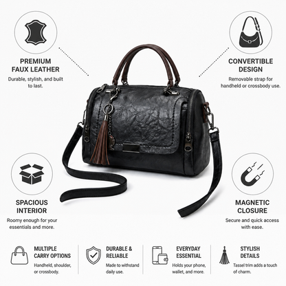 Tassel-Trim Faux Leather Convertible Shoulder Bag | ribuella
