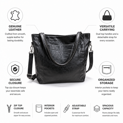 Structured Genuine Leather Tote (Detachable Strap) | ribuella