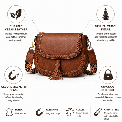 Vegan Leather Tassel Saddle Bag (Adjustable Strap) | ribuella