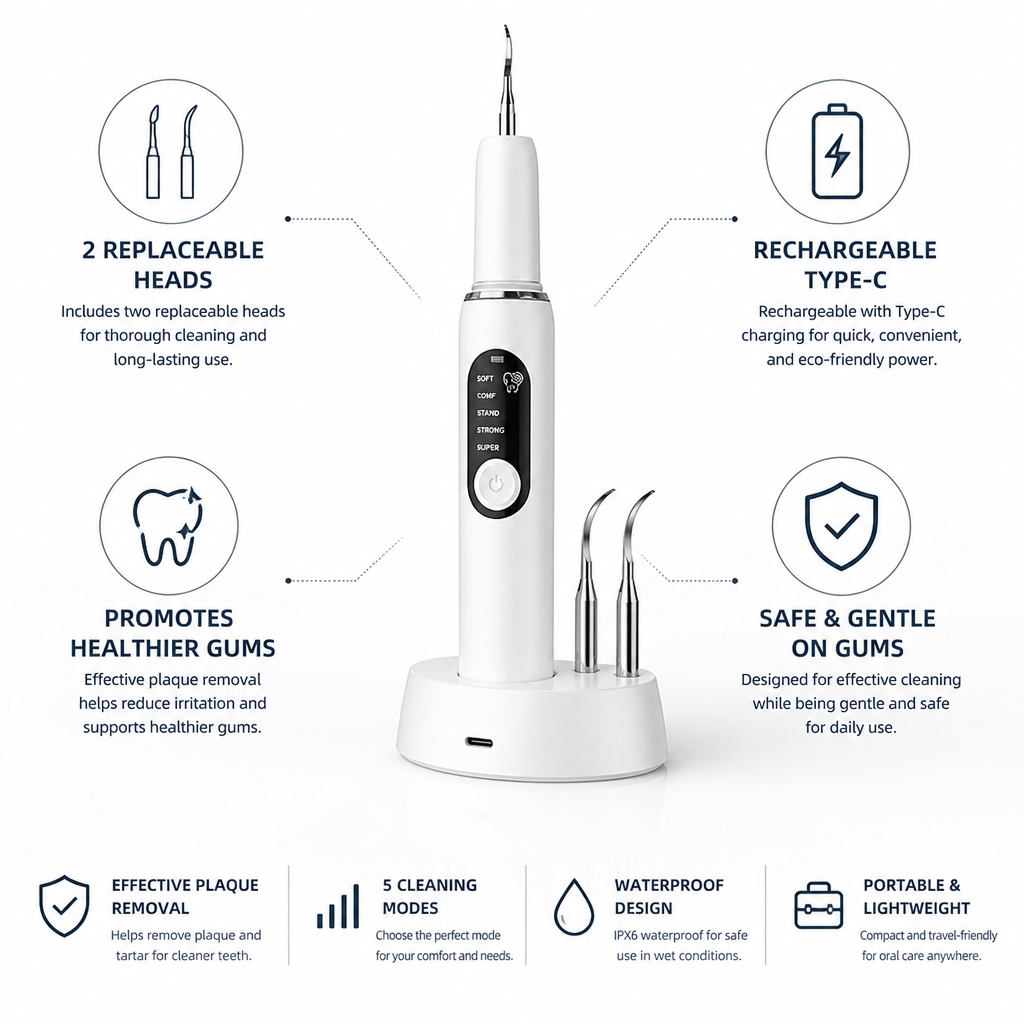 USB-C Rechargeable Dental Plaque Cleaner (2 Replaceable Heads) | ribuella
