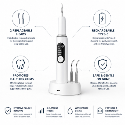 USB-C Rechargeable Dental Plaque Cleaner (2 Replaceable Heads) | ribuella