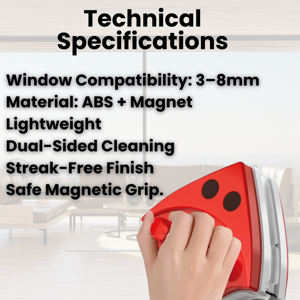 Magnetic Double Sided Window Cleaner - Streak Free Safe Glass Tool