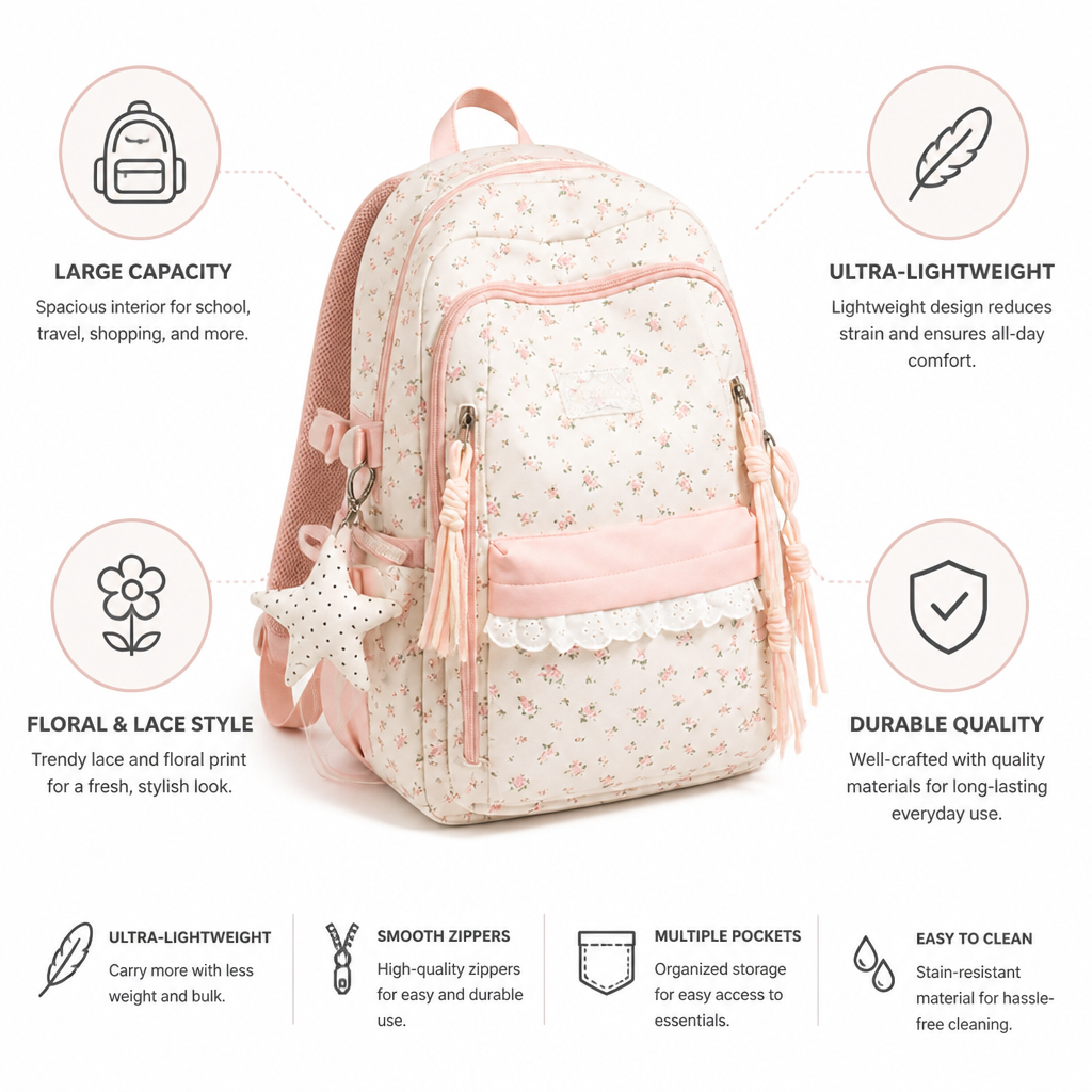 Ultra-Lightweight & Large Capacity Lace Floral Backpack | ribuella