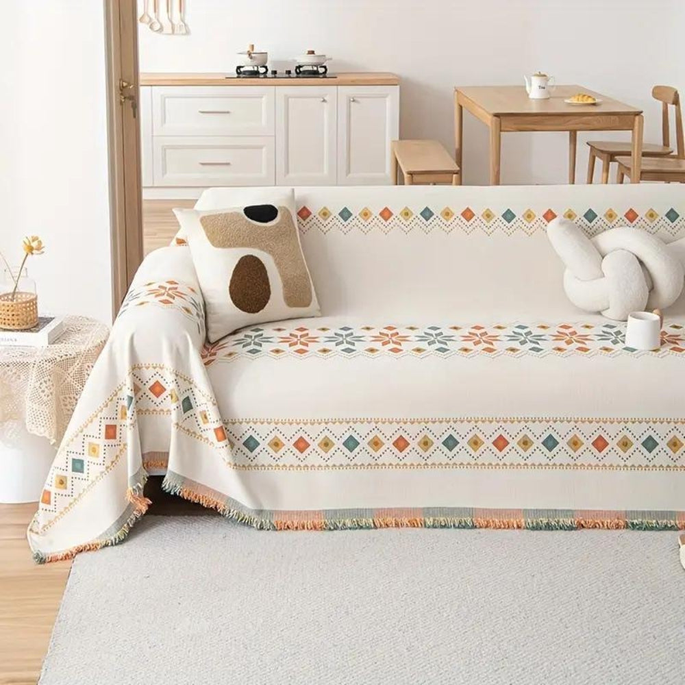 Boho Sofa Cover — Elegant Tassel Trim And Non-Slip Backing