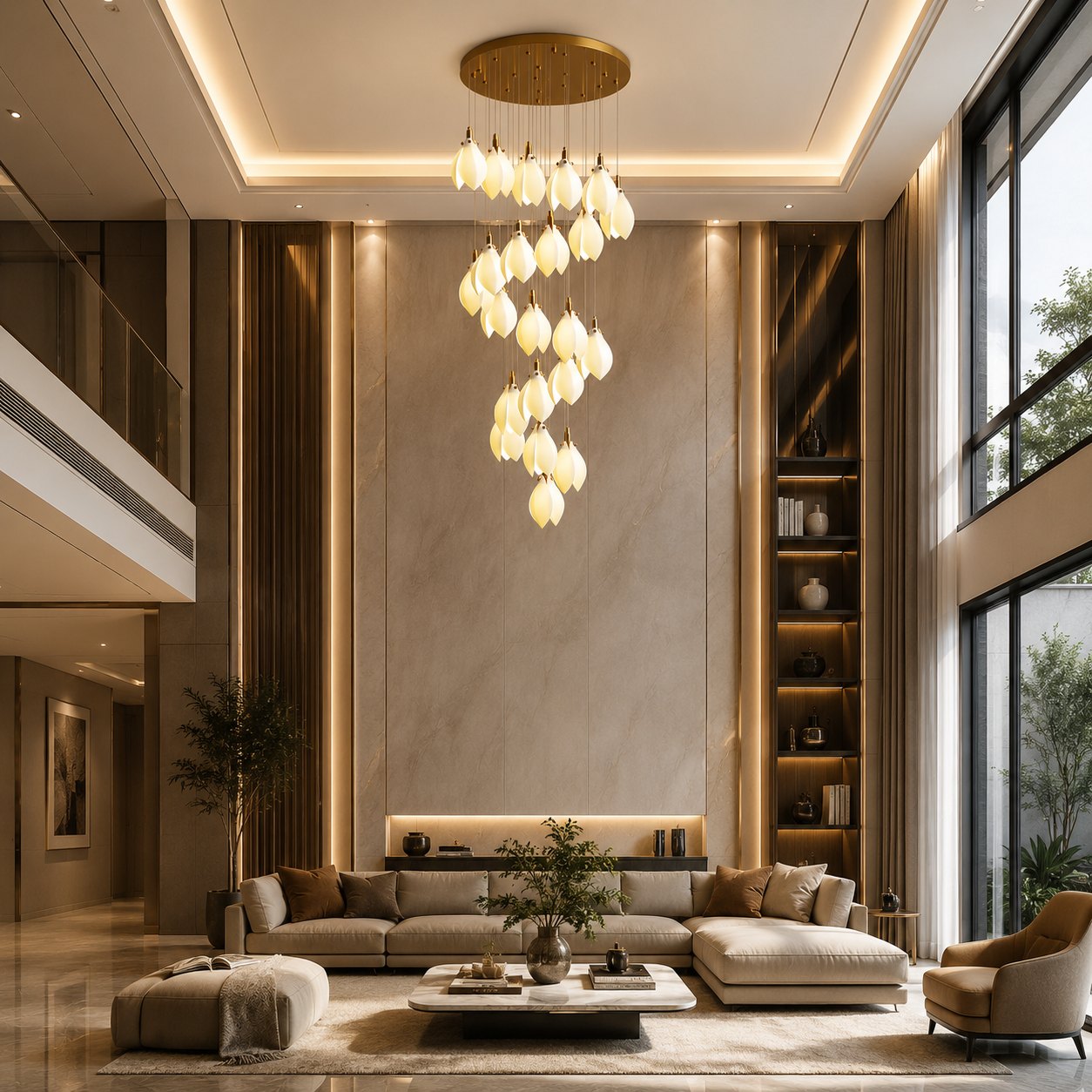 Plafonnier suspendu moderne en métal et céramique, compatible LED, de 7 à 64 lampes | ribuella