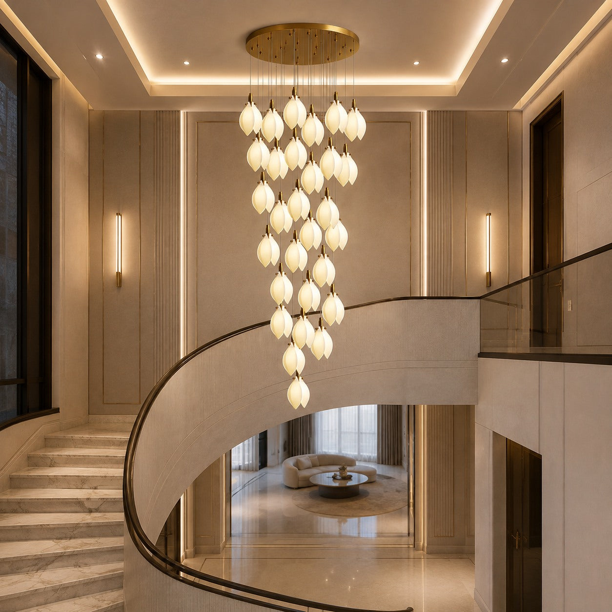 Plafonnier suspendu moderne en métal et céramique, compatible LED, de 7 à 64 lampes | ribuella