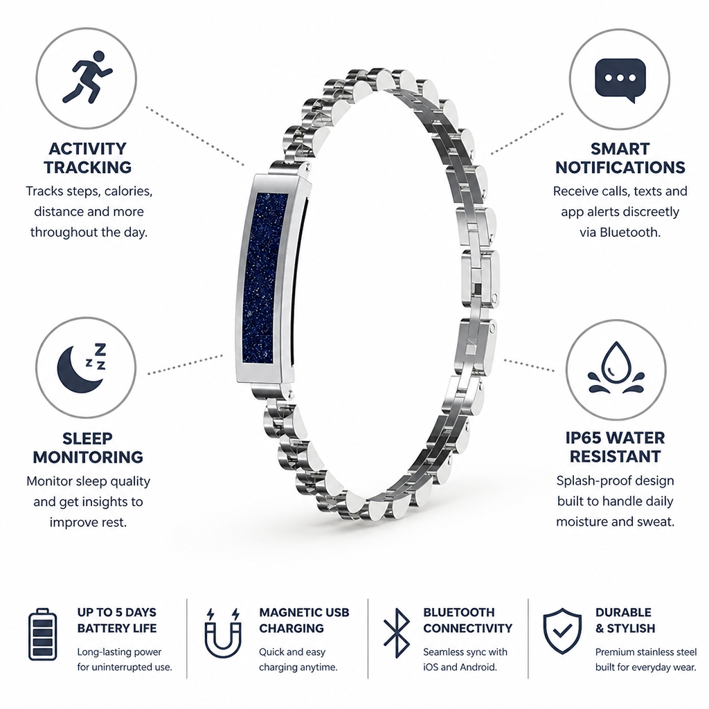 Fitnessarmbånd med Bluetooth i rustfrit stål (5 dages batteritid) | ribuella